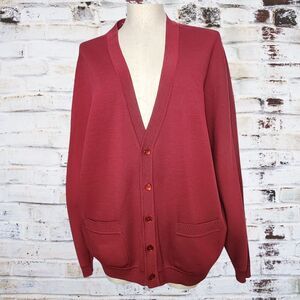 Zephyr Mens Sweater XL Dark Red 100% Zephyr Wool Cardigan Grandpa USA Academia